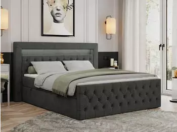MKS Meble Gold-9 Boxspringbett 200x200cm LED Multipocket-Matratze H3 Dunkelgrau