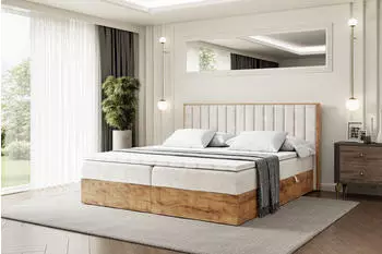 ALTDECOR LOLLI4 Boxspringbett H3-Matratze, Bettkasten, Beige Samt, 120x200cm (800000517331)