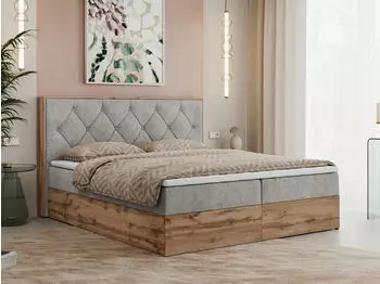 MKS Meble Veneto Boxspringbett 200x200 mit zwei Bettk&auml;sten, Hellgrau, Eiche-Wotan Rahmen (Veneto)