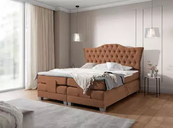 Fun M&ouml;bel Fausto Boxspringbett Stoff elektrisch verstellbar, Rostbraun, 160x200cm