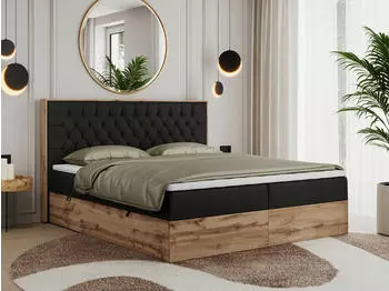 MKS Meble Amore Boxspringbett 200x200 Kunstleder Schwarz, Bettkasten, Multipocket-Matratze H4 (Amore)