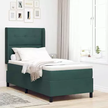 vidaXL Boxspringbett mit Matratze und LED, Samt, Gr&uuml;n, 100x200cm