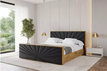 ALTDECOR ENZO6-Z Polsterbett mit Bettkasten & Lattenrost, 200x200cm, Kunstleder Schwarz (800001322269)