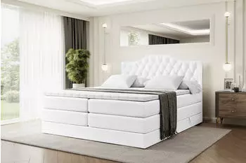 ALTDECOR Vila-1 King Boxspringbett 140x200cm Kunstleder Wei&szlig; H3/H4 mit Bettkasten