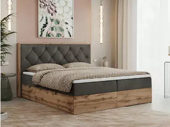 MKS Meble Veneto Boxspringbett 200x200 mit zwei Bettk&auml;sten, Eiche-Wotan Rahmen, Dunkelgrau