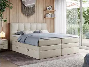 MKS Meble Alvin King Boxspringbett mit Bettkasten, Velvet Beige, 120x200cm, H3 (ALVIN KING)