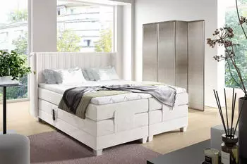 Fun Möbel Magnus Boxspringbett Stoff Salvador Beige 160x200cm, elektrisch verstellbar