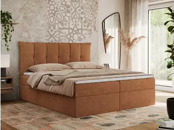 MKS Premium 10 Boxspringbett 140x200 mit Bettkasten, Topper, H3, Orange Struktur