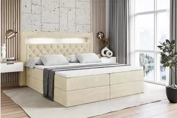 ALTDECOR Noel Gold Boxspringbett mit Matratze, Topper, Bettkasten & LED, 160x200cm, Beige (800000507986)