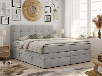 MKS Meble Luka King Boxspringbett mit Bettkasten, Multipocket Matratze, 200x200cm, Hellgrau (LUKA KING)