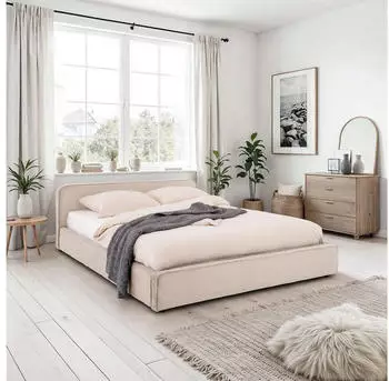 Idimex Cursio Polsterbett mit Lattenrost, Cord-Optik, Beige, 140x200cm