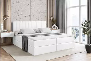 ALTDECOR Edita Boxspringbett mit Matratze H3, Topper & Lattenrost, Kunstleder Wei&szlig;, 200x200cm (800000646216)