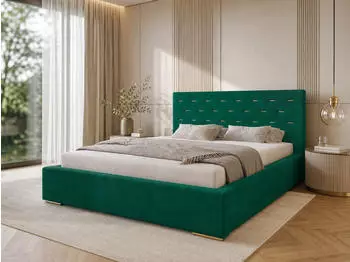 Marpur Golden Premium Polsterbett mit Bettkasten und Lattenrost, Velourstoff, Gr&uuml;n, 140x200cm