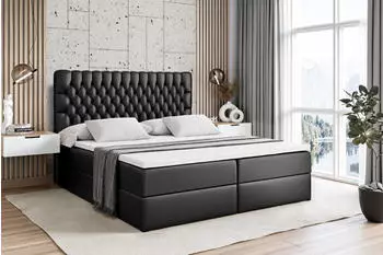 ALTDECOR Serene Boxspringbett mit Matratze H3, Topper, Kunstleder Schwarz, 160x200cm