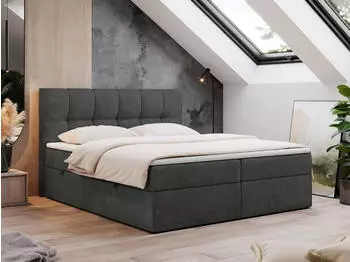 MKS Meble Rico Boxspringbett 120x200cm H3 Multipocket-Matratze mit Bettkasten, Dunkelgrau