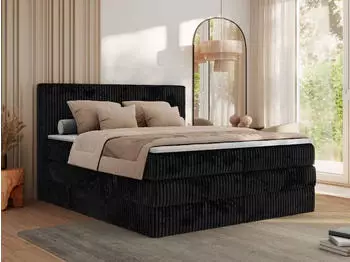 MKS Meble Tiliano King Boxspringbett 180x200cm Cord Schwarz mit Bettkasten (Tiliano King)