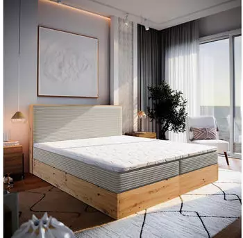 Masseno Verdon Boxspringbett 180x200cm mit Bonell-Matratze und Topper, Beige (LINCOLN 83)