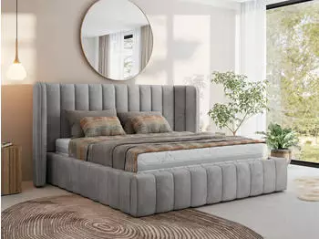 MKS Meble Goletta Classic Polsterbett mit Bettkasten & Lattenrost 160x200cm, Hellgrau Velvet