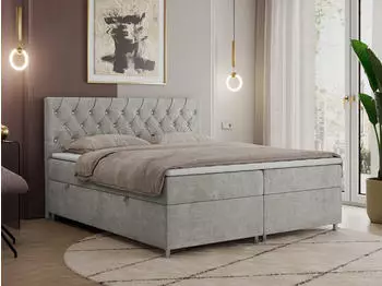 MKS Meble ROMA Boxspringbett 140x200 mit Bettkasten und Topper, Hellgrau, H3 (ROMA)