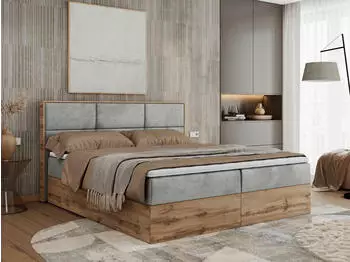 MKS Meble Albero 2 Boxspringbett 180x200cm Hellgrau Velvet, Multipocket-Matratze, Bettkasten (Albero 2)