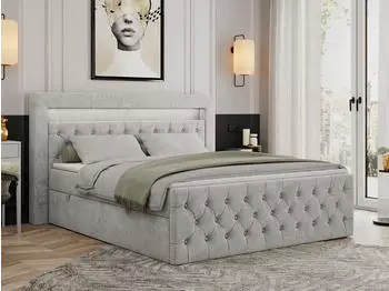 MKS Meble Gold-9 Boxspringbett 200x200cm LED Kopfteil, Multipocket H3, Bettkasten, Hellgrau (GOLD9)