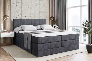 ALTDECOR Edita King Boxspringbett 120x200cm Dunkelgrau Samt H3/H4 mit Bettkasten
