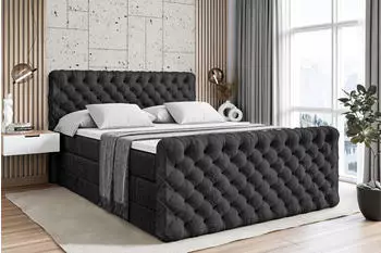 ALTDECOR BOXI8-Z King Boxspringbett 140x200cm H3/H4 Matratzen Schwarz Samt (BOXI8-Z King)
