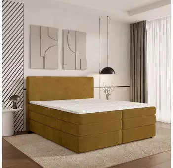 Masseno Matern Boxspringbett 180x200cm mit Matratze & Topper, Gelb, H2+H3 (MATERN 180X200 CM POSO 01 + KRONOS 01)