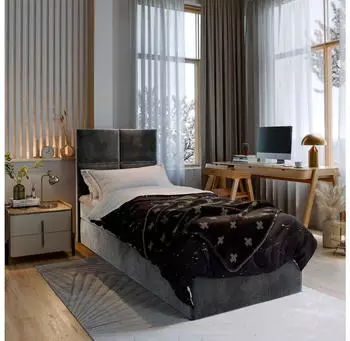 Masseno Lena 80 Boxspringbett mit Bettkasten, Bonell-Matratze und Topper, 80x200cm, Grau (PAROS 06)