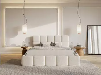 Selsey Cloudy Polsterbett Boucl&eacute; Hellbeige mit Bettkasten 180x200cm