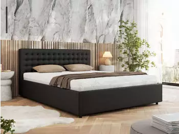 MKS Meble Pavo Classic Polsterbett mit Bettkasten & Gasdruckfeder, 180x200cm, Kunstleder Schwarz
