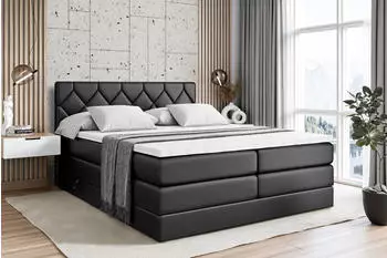 ALTDECOR Cator King Boxspringbett 180x200cm Kunstleder Schwarz H3/H4 mit Bettkasten