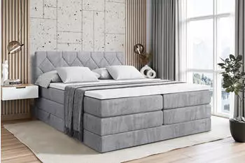 ALTDECOR Cator King Boxspringbett 160x200cm H3/H4 Matratzen, Topper, Bettkasten, Grau
