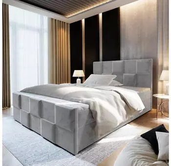 Masseno Mona Boxspringbett 140x200cm mit Matratze, Topper & Bettkasten, Hellgrau (PAROS 05)
