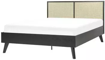 Beliani Monpazier Bett mit Rattankopfteil 140x200cm Schwarz (MONPAZIER)
