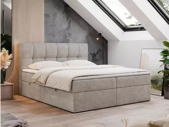 MKS Meble Rico Boxspringbett 180x200cm mit Bettkasten, Multipocket-Matratze H3, Topper, Beige (RICO)