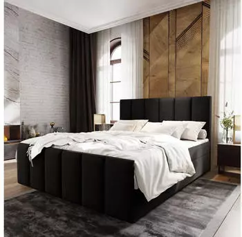Masseno Lago Boxspringbett mit Bettkasten 160x200cm, Schwarz (SAWANA 14)
