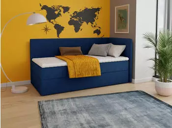 Sofnet Flame Boxspringbett Einzelbett mit Bettkasten, Bonell-Matratze & Topper, 80x200cm, Dunkelblau (Kronos 09)