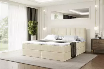 ALTDECOR Otta Boxspringbett mit Matratze H4, Topper und Lattenrost, Beige, 140x200cm