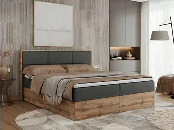 MKS Meble Albero 2 Boxspringbett 160x200cm Kunstleder Dunkelgrau, Multipocket-Matratze (Albero 2)