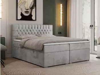 MKS Meble PERA Boxspringbett mit Bettkasten und Topper, 120x200cm, Hellgrau Velvet H3