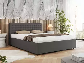 MKS Meble Pavo Classic Polsterbett mit Bettkasten, Kunstleder, Grau, 200x200cm