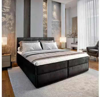 Masseno Pellio Boxspringbett 140x200cm mit Matratze, Topper & Bettkasten, Schwarz (PELLIO)