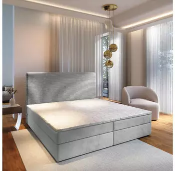 Masseno GIARRO Boxspringbett 160x200cm mit Bonell-Matratze, Topper & Bettk&auml;sten, Hellgrau (GIARRO 160X200 CM POSO 55 + PAROS 05)
