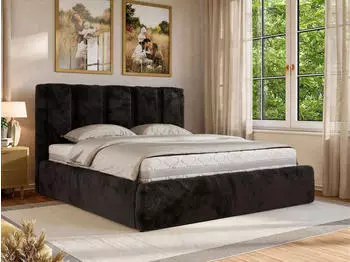 MKS Savino Classic Polsterbett mit Bettkasten & Lattenrost, Schwarz Pl&uuml;sch (800001512513)