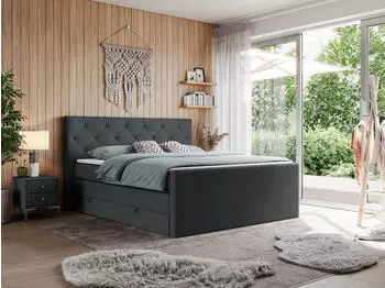 MKS Meble King Velen Boxspringbett mit Multipocket-Matratze, Dunkelgrau, 120x200cm (H4)