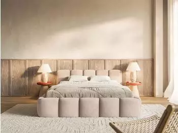Selsey Cloudy Low Polsterbett 180x200cm mit Bettkasten, wasserabweisender Samt, Beige