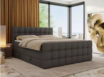 MKS Meble Altivo King Duo Boxspringbett mit Bettkasten, Multipocket-Matratze H4, Kunstleder Grau (ALTIVO KING DUO)
