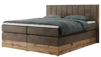 MKS Meble Bellissimo King Boxspringbett 200x200 mit Bettkasten, Velvet Braun, H3, Wotan Eiche Rahmen