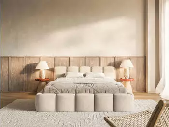 Selsey Cloudy Low Polsterbett 200x200cm Hellbeige wasserabweisender Samt mit Bettkasten (Cloudy Low)